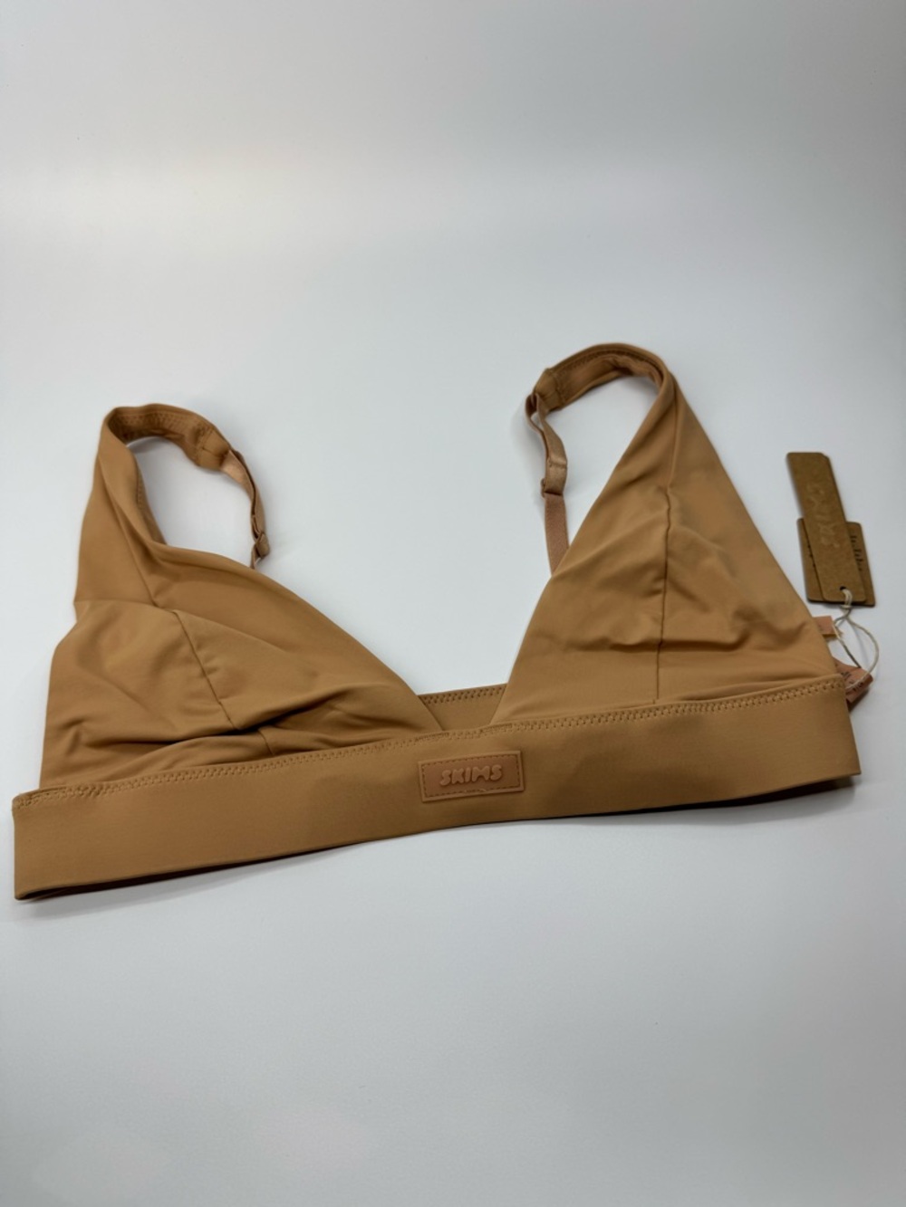 SKIMS Recycled Swim Plunge Bikini Top In Ochre Small NWT